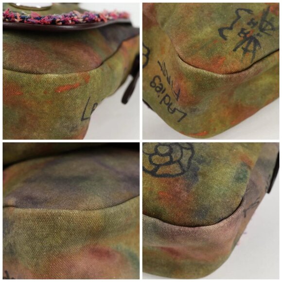 CHANEL Embroidery Graffiti Shoulder Bag Canvas Leather Khaki - Picture 14 of 16
